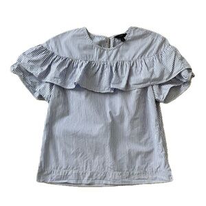 J.Crew Sz 6 Womens Blouse Short-Sleeve, Ruffle Striped Blue White Top